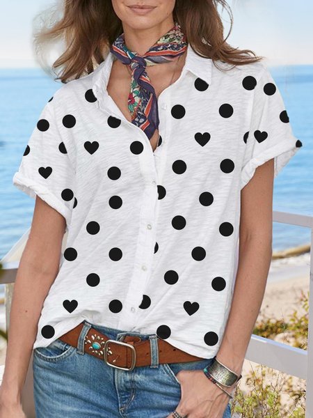 Polka Dots Printed Casual Vacation Shirt Collar Short Sleeve Shirts, White, Shirts & Blouses
Polka Dots Printed Casual Vacation Shirt Collar Short Sleeve Shirts, White, Shirts & Blouses