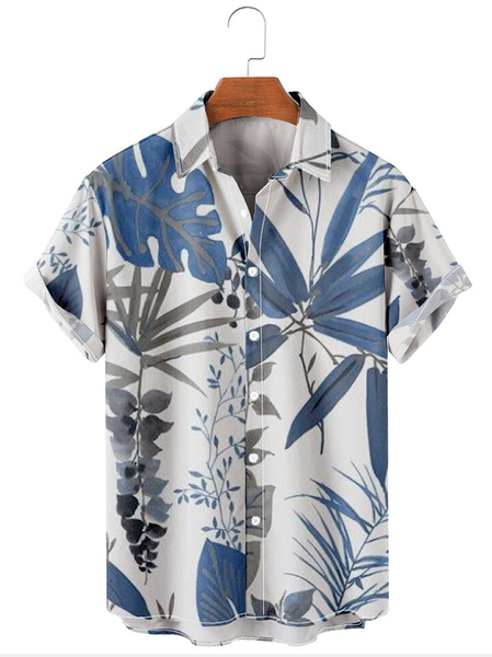 Cotton Linen Botanical Floral Print Lapel Cozy Linen Shirt, As picture, Men's Floral shirt