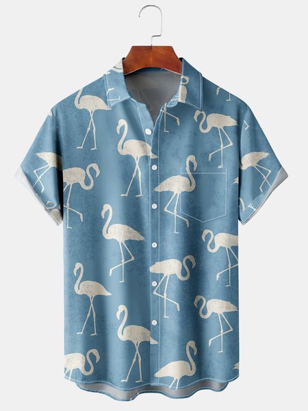 Men's Flamingo Print Casual Breathable Hawaiian Short Sleeve Shirt, Blue, Men's Floral shirt 
Men's Flamingo Print Casual Breathable Hawaiian Short Sleeve Shirt, Blue, Men's Floral shirt