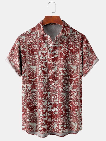 Holiday Style Hawaiian Series Plant Flower Leaf Element Lapel Short-Sleeved Chest Pocket Shirt Printed Top, Red, Men's t-shirts
Holiday Style Hawaiian Series Plant Flower Leaf Element Lapel Short-Sleeved Chest Pocket Shirt Printed Top, Red, Men's t-shirts