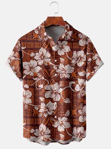 Hibiscus Graphic Men's Casual Short Sleeve Chest Pocket Hawaiian Shirt, Brick red, Men's Floral shirt
Hibiscus Graphic Men's Casual Short Sleeve Chest Pocket Hawaiian Shirt, Brick red, Men's Floral shirt