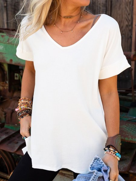 Casual Short Sleeve T-Shirt, White, T-Shirts