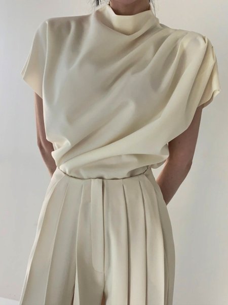 White Daily Plain Simple Short Sleeve Top, Tops