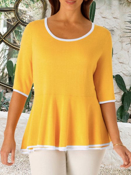 Discount! Basic Panel Ladies Casual Knit Top, Yellow, Shirts & Blouses