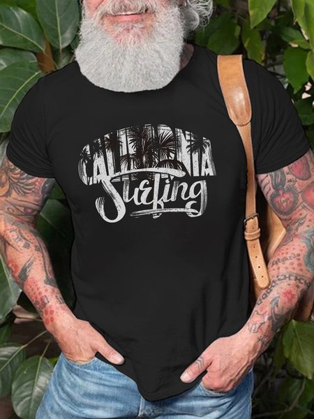 

Men's Coconut Tree Print Short Sleeve Tee, Black, T-shirt