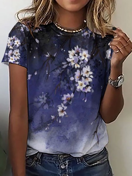 Casual Simple Floral Gradient Print Crew Neck Short Sleeve T-Shirt, As picture, T-shirts
Casual Simple Floral Gradient Print Crew Neck Short Sleeve T-Shirt, As picture, T-shirts