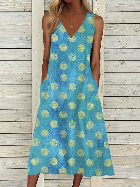 Polka Dots Sleeveless Woven Dresses, Light blue, Dresses
