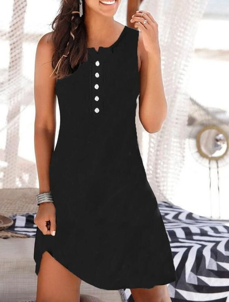 Plain Regular Fit Short Sleeve Knit Prom Dress, Black, Dresses