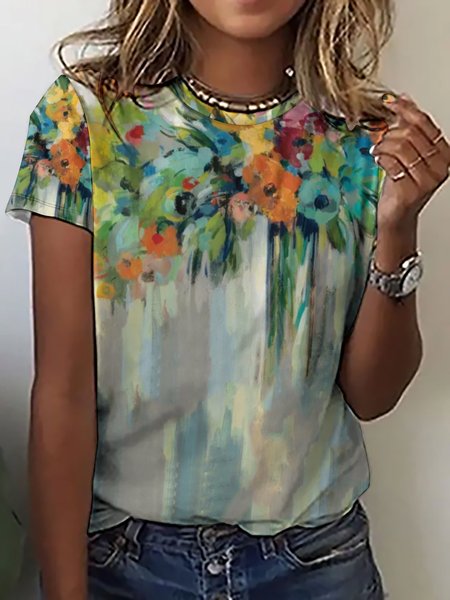 Casual Abstract Floral Print Crew Neck Short Sleeve T-Shirt, As picture, T-shirts
Casual Abstract Floral Print Crew Neck Short Sleeve T-Shirt, As picture, T-shirts