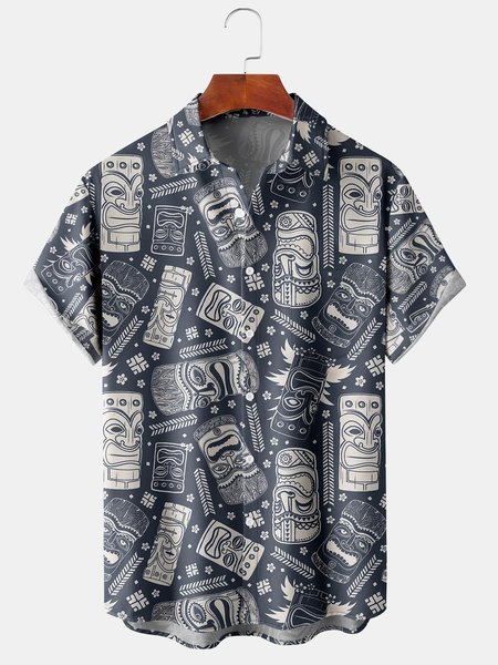 Men's Tiki Element Print Casual Fabric Fashion Hawaiian Lapel Short Sleeve Shirt, Blue, Men's Floral shirt
Men's Tiki Element Print Casual Fabric Fashion Hawaiian Lapel Short Sleeve Shirt, Blue, Men's Floral shirt