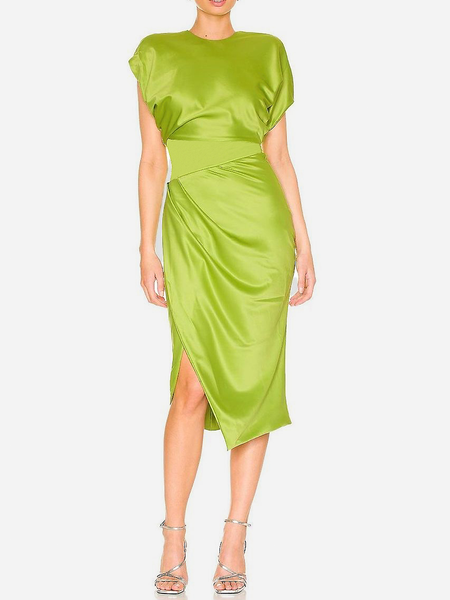 Summer Crew Neck Lightweight Regular Fit Plain Short Sleeve Woven Dress, Green, Midi Dresses
Summer Crew Neck Lightweight Regular Fit Plain Short Sleeve Woven Dress, Green, Midi Dresses