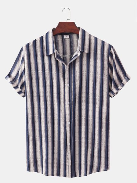Men's Striped Print Short Sleeve Shirt, Dark blue, Shirts & Blouse