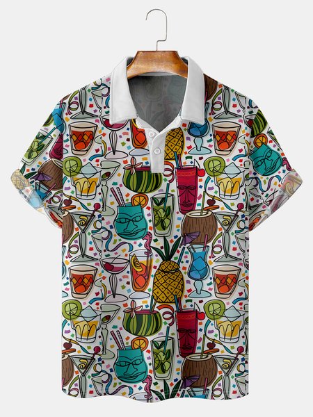 Resort Style Hawaiian Wine Glass Geometric Color Block Element Pattern Lapel Short-Sleeved Polo Print Top, Multicolor, Men's t-shirts
Resort Style Hawaiian Wine Glass Geometric Color Block Element Pattern Lapel Short-Sleeved Polo Print Top, Multicolor, Men's t-shirts