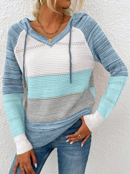 Blue-Grey Colorblock Striped Drawstring Hooded Sweater Loosen Hooded Long Sleeve Sweater, Sweaters
Blue-Grey Colorblock Striped Drawstring Hooded Sweater Loosen Hooded Long Sleeve Sweater, Sweaters
