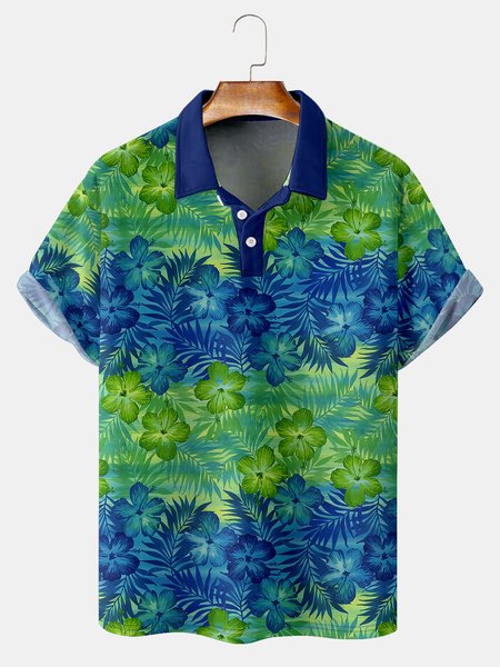 Resort Style Hawaiian Series Plant Leaves And Floral Elements Pattern Lapel Short-Sleeved Polo Print Top, Blue, Men's t-shirts
Resort Style Hawaiian Series Plant Leaves And Floral Elements Pattern Lapel Short-Sleeved Polo Print Top, Blue, Men's t-shirts