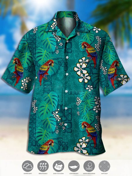 Men's Parrot Print Hawaiian Collar Short Sleeve Trendy Aloha Shirt, Green, Men's Floral shirt
Men's Parrot Print Hawaiian Collar Short Sleeve Trendy Aloha Shirt, Green, Men's Floral shirt
