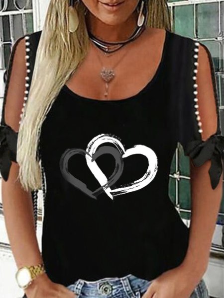 Casual Heart Short Sleeve Round Neck Plus Size Printed Tops T-shirts, Black, T-Shirts
Casual Heart Short Sleeve Round Neck Plus Size Printed Tops T-shirts, Black, T-Shirts