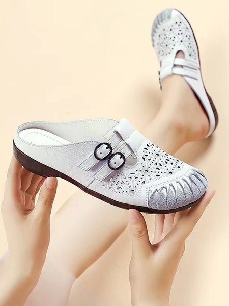 JFN Cutout Buckle Vintage Casual Mules, White, Sandals & Slippers