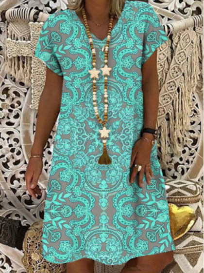 Loosen Vintage Floral Short Sleeve Women Dress, Multicolor, Dresses
Loosen Vintage Floral Short Sleeve Women Dress, Multicolor, Dresses