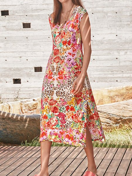Floral Boho Vacation V neck Regular Fit Short Sleeve Knit Dress, Multicolor, Dresses
Floral Boho Vacation V neck Regular Fit Short Sleeve Knit Dress, Multicolor, Dresses