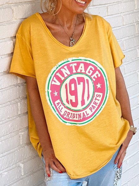 1971 lettered casual top T-shirt plus, Orange, Tees & T-shirts