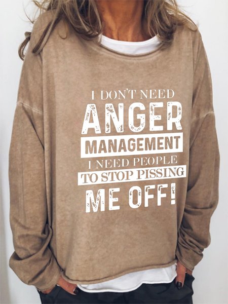 Funny Anger Management Round Neck Sweatshirt, Light brown, Hoodies&Sweatshirts