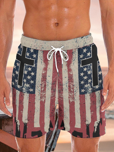 American Flag Gun And Cross Shorts, Blue, Shorts