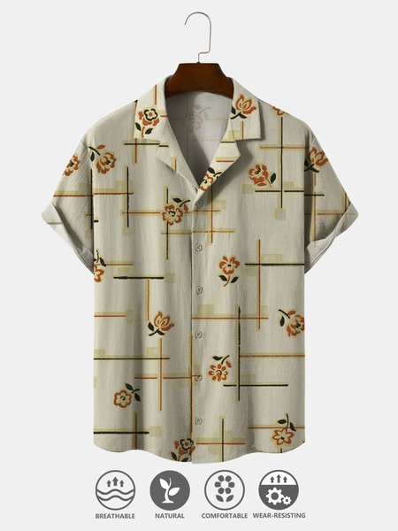 Cotton Linen Geometric Print Casual Short Sleeve Shirt, Apricot, Men's Floral shirt
Cotton Linen Geometric Print Casual Short Sleeve Shirt, Apricot, Men's Floral shirt