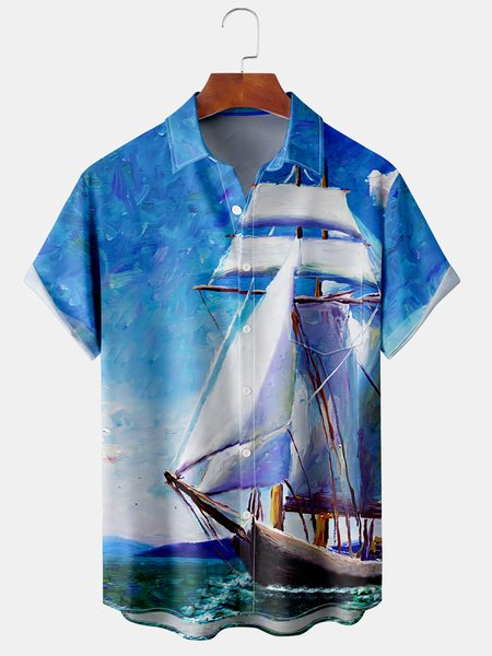 Men's Oil Painting Sailboat Print Casual Breathable Hawaiian Short Sleeve Shirt, Blue, Men's Floral shirt
Men's Oil Painting Sailboat Print Casual Breathable Hawaiian Short Sleeve Shirt, Blue, Men's Floral shirt