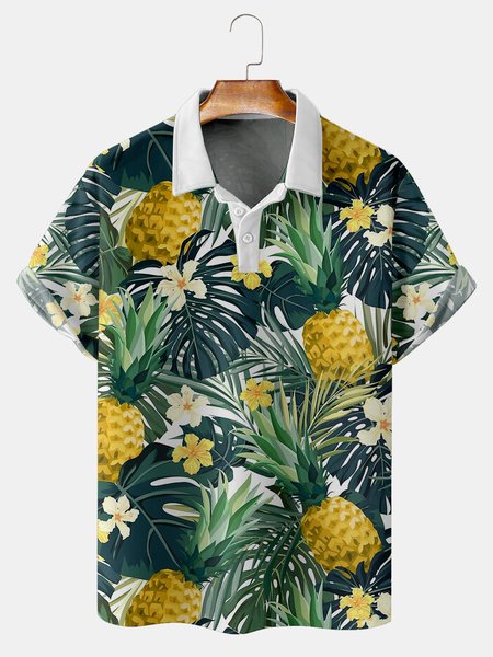 Resort Style Hawaiian Series Leaf Flower And Fruit Element Pattern Lapel Short-Sleeved Polo Print Top, Green, Men's t-shirts
Resort Style Hawaiian Series Leaf Flower And Fruit Element Pattern Lapel Short-Sleeved Polo Print Top, Green, Men's t-shirts