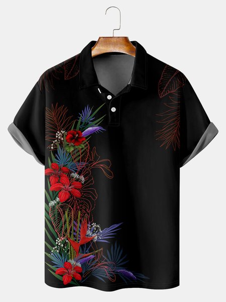 Resort Style Hawaiian Series Leaf And Floral Element Pattern Lapel Short-Sleeved Polo Print Top, Black, Men's t-shirts
Resort Style Hawaiian Series Leaf And Floral Element Pattern Lapel Short-Sleeved Polo Print Top, Black, Men's t-shirts