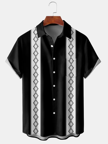 Mens Retro Geo Print Lapel Loose Chest Pocket Short Sleeve Funky Bowling Shirts, Black, Men's Floral shirt
Mens Retro Geo Print Lapel Loose Chest Pocket Short Sleeve Funky Bowling Shirts, Black, Men's Floral shirt