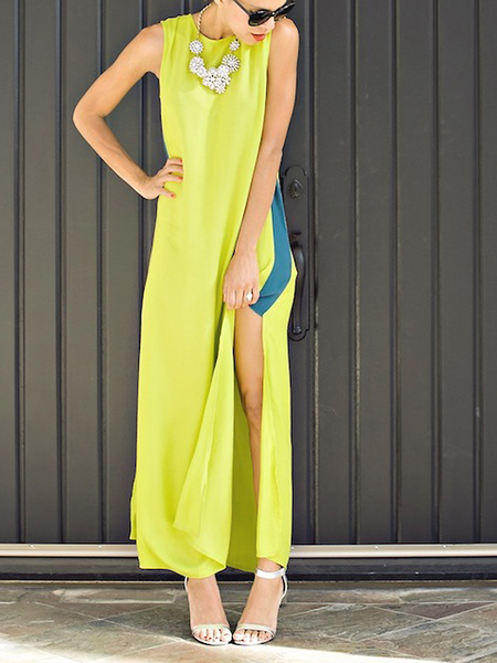 Summer A-line Crew Neck Vacation Loosen Sleeveless Woven Dresses, Yellow, Maxi Dresses
Summer A-line Crew Neck Vacation Loosen Sleeveless Woven Dresses, Yellow, Maxi Dresses