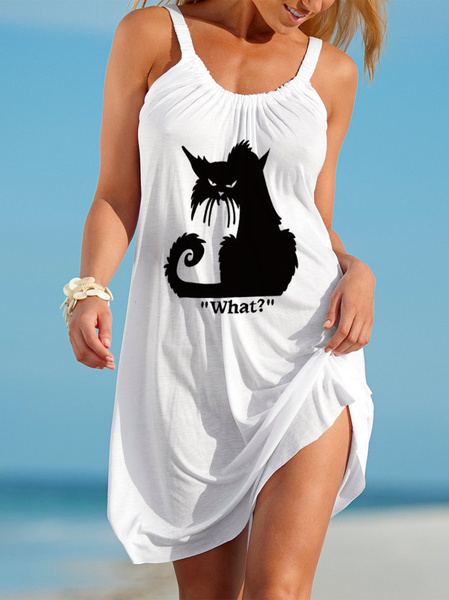 fun print slip dress, White, Dresses