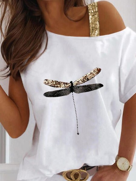 Batwing Animal Short Sleeve Tops, White, Shirts & Blouses