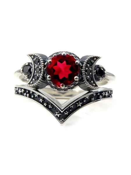Moon Goddess Purple Crystal Multilayer Ring, Red, Rings