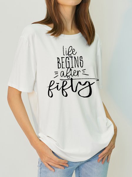 Lilicloth x Life Begins After 50 Casual Slogan T-Shirt, White, T-shirts