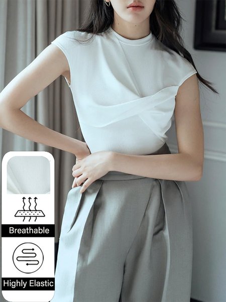 Stand Collar Cross T-Shirt, White, Tees