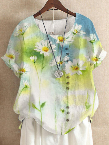 Summer Floral Print Button Short Sleeve Blouse, Multicolor, Shirts & Blouses
Summer Floral Print Button Short Sleeve Blouse, Multicolor, Shirts & Blouses