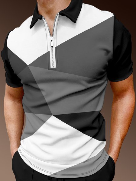 Casual Art Collection Geometric Color Block Pattern Lapel Short Sleeve Polo Print Top, Gray, Men's t-shirts 
Casual Art Collection Geometric Color Block Pattern Lapel Short Sleeve Polo Print Top, Gray, Men's t-shirts