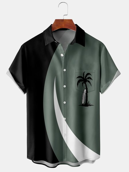 Men's Geometric Coconut Print Casual Breathable Hawaiian Short Sleeve Shirt, Black, Men's Floral shirt