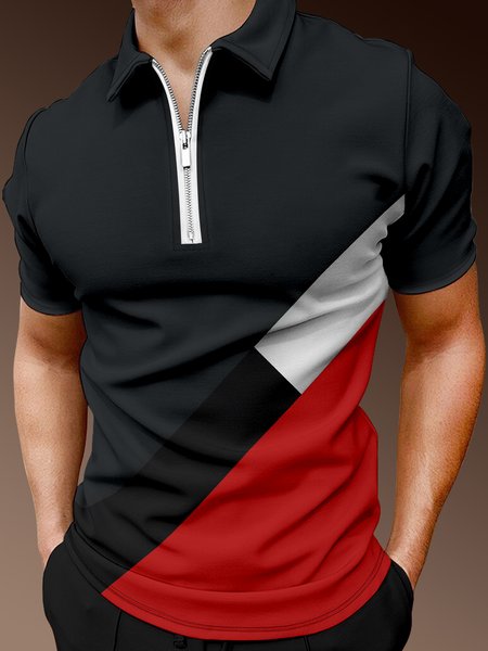 Casual Art Collection Geometric Color Block Pattern Lapel Short Sleeve Polo Print Top, Black, Men's t-shirts
Casual Art Collection Geometric Color Block Pattern Lapel Short Sleeve Polo Print Top, Black, Men's t-shirts