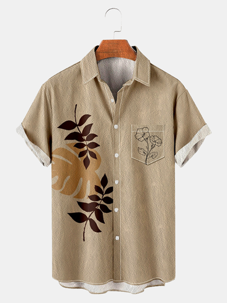 Cotton and Linen Style Botanical Floral Print Cozy Linen Shirt, As picture, Men's Floral shirt