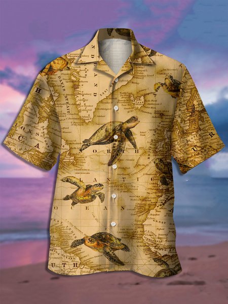 Turtle Map Graphic Men's Casual Short Sleeve Hawaiian Shirt, Yellow, Men's Floral shirt
Turtle Map Graphic Men's Casual Short Sleeve Hawaiian Shirt, Yellow, Men's Floral shirt