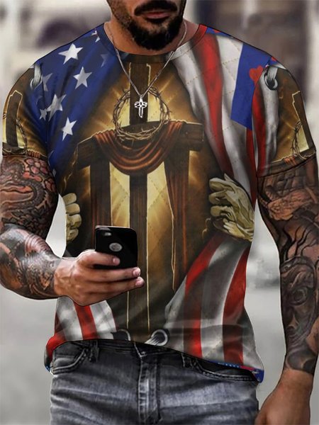Flag 3D Print Street Short Sleeve Short Sleeve T-Shirt, As picture, T-shirts