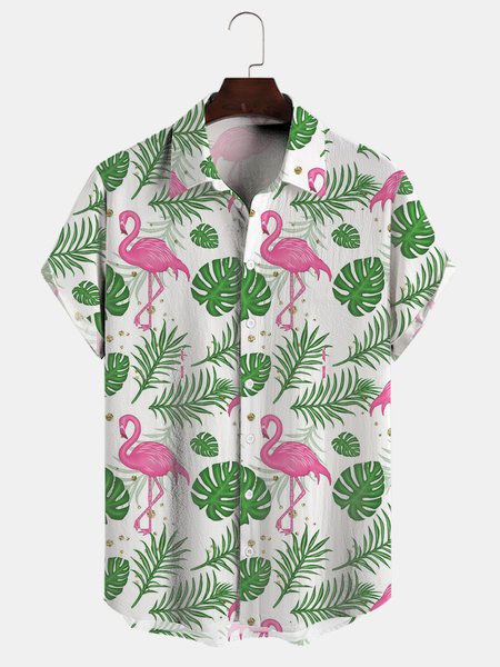 Cotton And Linen Holiday Leisure Short-sleeved Shirt, As picture, Men's Floral shirt