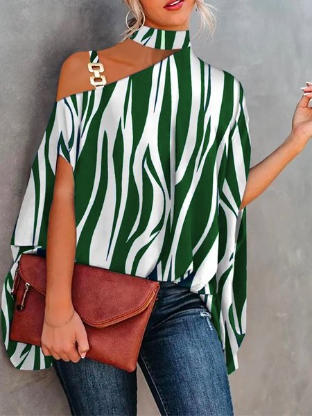 Elegant Striped Off The Shoulder Printed Short Sleeve Top, Green, Blouses and Shirts
Elegant Striped Off The Shoulder Printed Short Sleeve Top, Green, Blouses and Shirts