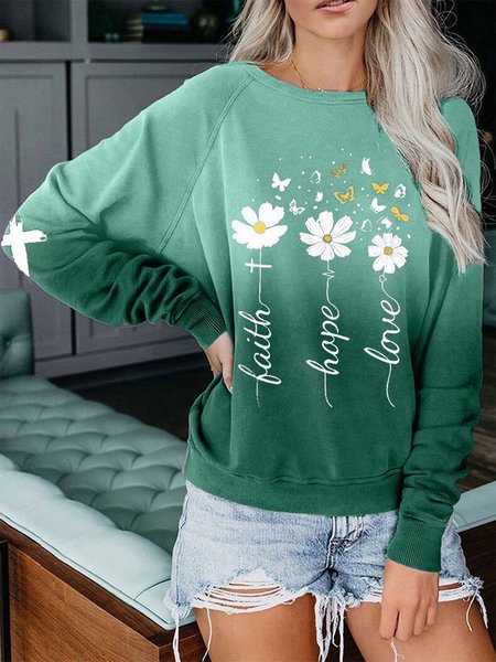 Casual Ombre Sweatershirt, Green, Sweatshirts & Hoodies