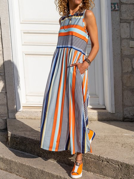 Striped Casual Round Neck Sleeveless Knitting Dresses, Multicolor, Maxi Dresses
Striped Casual Round Neck Sleeveless Knitting Dresses, Multicolor, Maxi Dresses