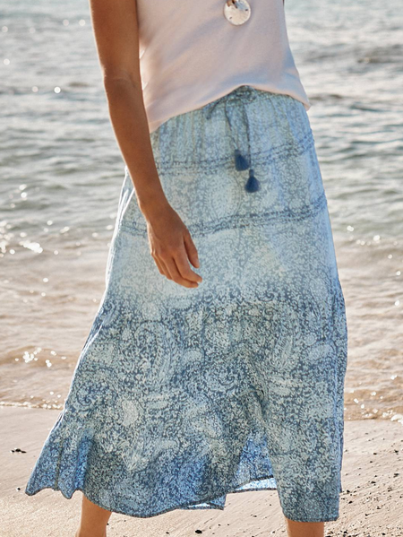 Vacation Boho Tribal Long Skirt, Blue, Skirts
